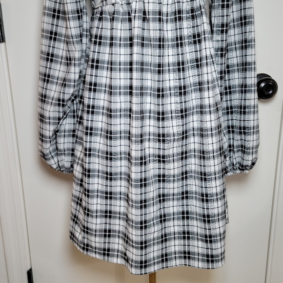 Promesa White & Black Buffalo Plaid Long Sleeve Mini Spring Dress Size Small - Picture 2 of 9